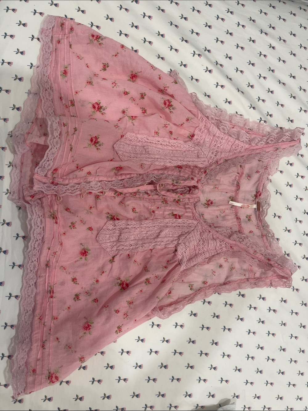 Free people Pink Floral Lace Babydoll blouse